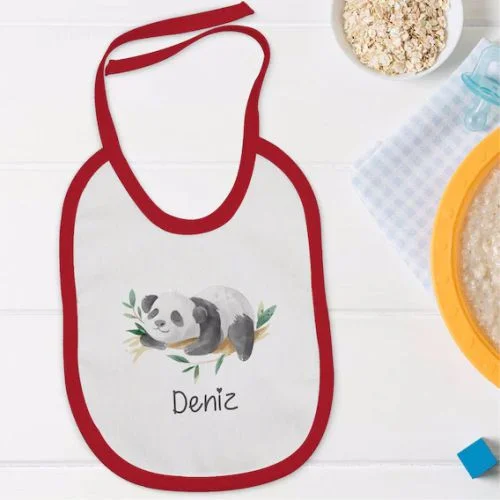 Kişiye Özel İsimli Kırmızı Bebek Mama Önlüğü